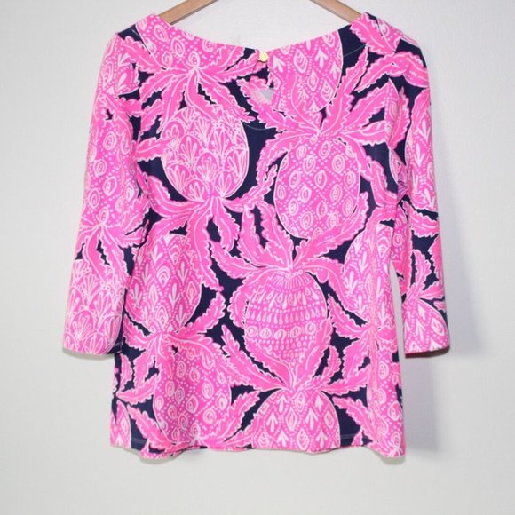 Lilly Pulitzer Waverly Top Pink Navy Coco Safari Women's Size Small H13478 - Picture 4 of 11